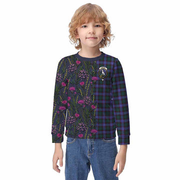 Hunter (Hunterston) Family Crest Tartan Kid Knitted Sweatshirt Scottish Thistle Flower Pattern Half Style