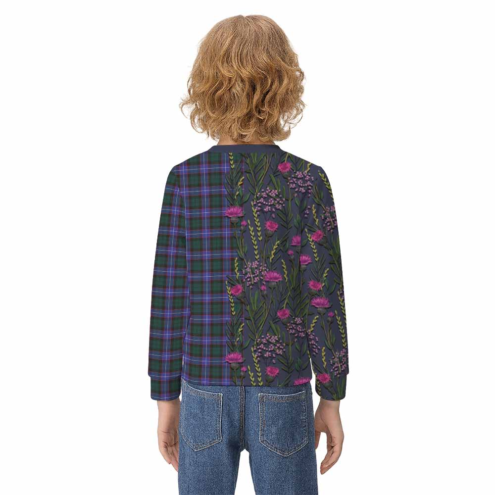Hunter (Hunterston) Family Crest Tartan Kid Knitted Sweatshirt Scottish Thistle Flower Pattern Half Style - Tartan Vibes Clothing