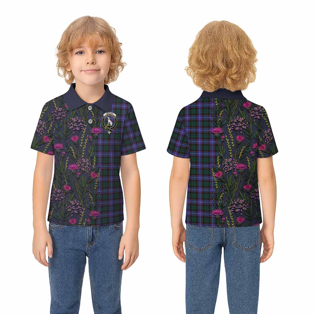 Hunter (Hunterston) Family Crest Tartan Kid Polo Shirt Scottish Thistle Flower Pattern Half Style - Tartan Vibes Clothing