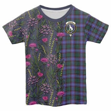 Hunter (Hunterston) Family Crest Tartan Kid T-shirt Scottish Thistle Flower Pattern Half Style - Tartan Vibes Clothing