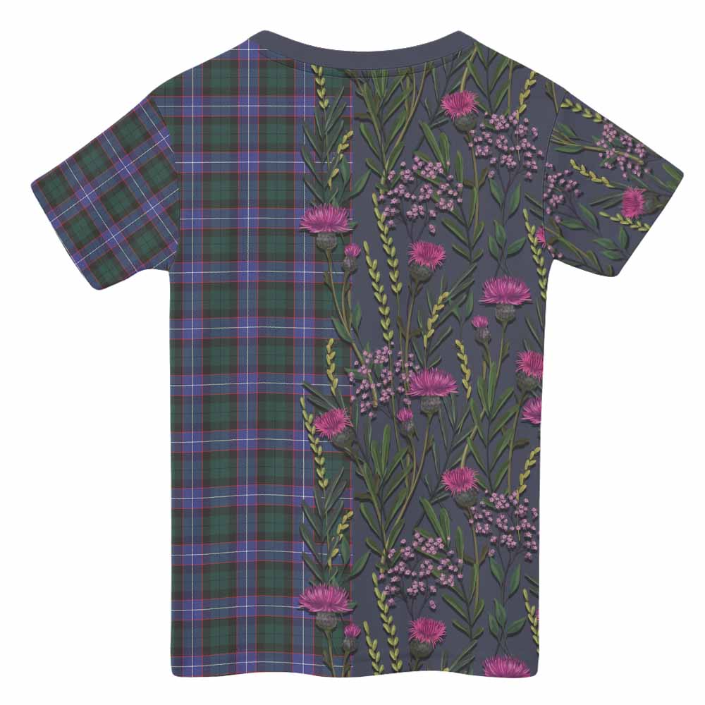 Hunter (Hunterston) Family Crest Tartan Kid T-shirt Scottish Thistle Flower Pattern Half Style - Tartan Vibes Clothing