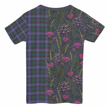 Hunter (Hunterston) Family Crest Tartan Kid T-shirt Scottish Thistle Flower Pattern Half Style - Tartan Vibes Clothing