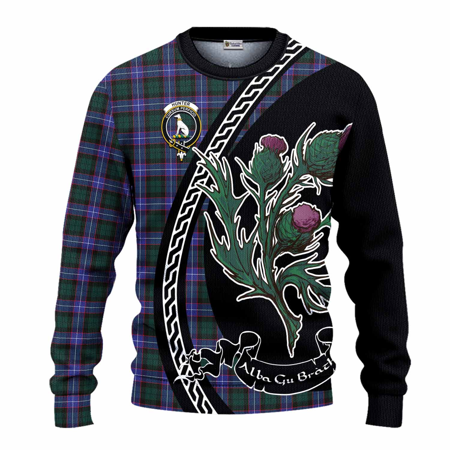 Hunter (Hunterston) Family Crest Tartan Knitted Sweater Alba Thistle Inspired - Tartan Vibes Clothing