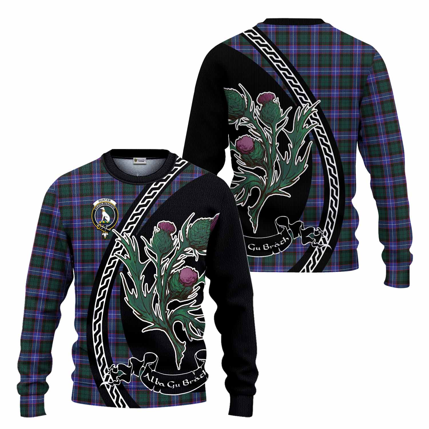Hunter (Hunterston) Family Crest Tartan Knitted Sweater Alba Thistle Inspired - Tartan Vibes Clothing