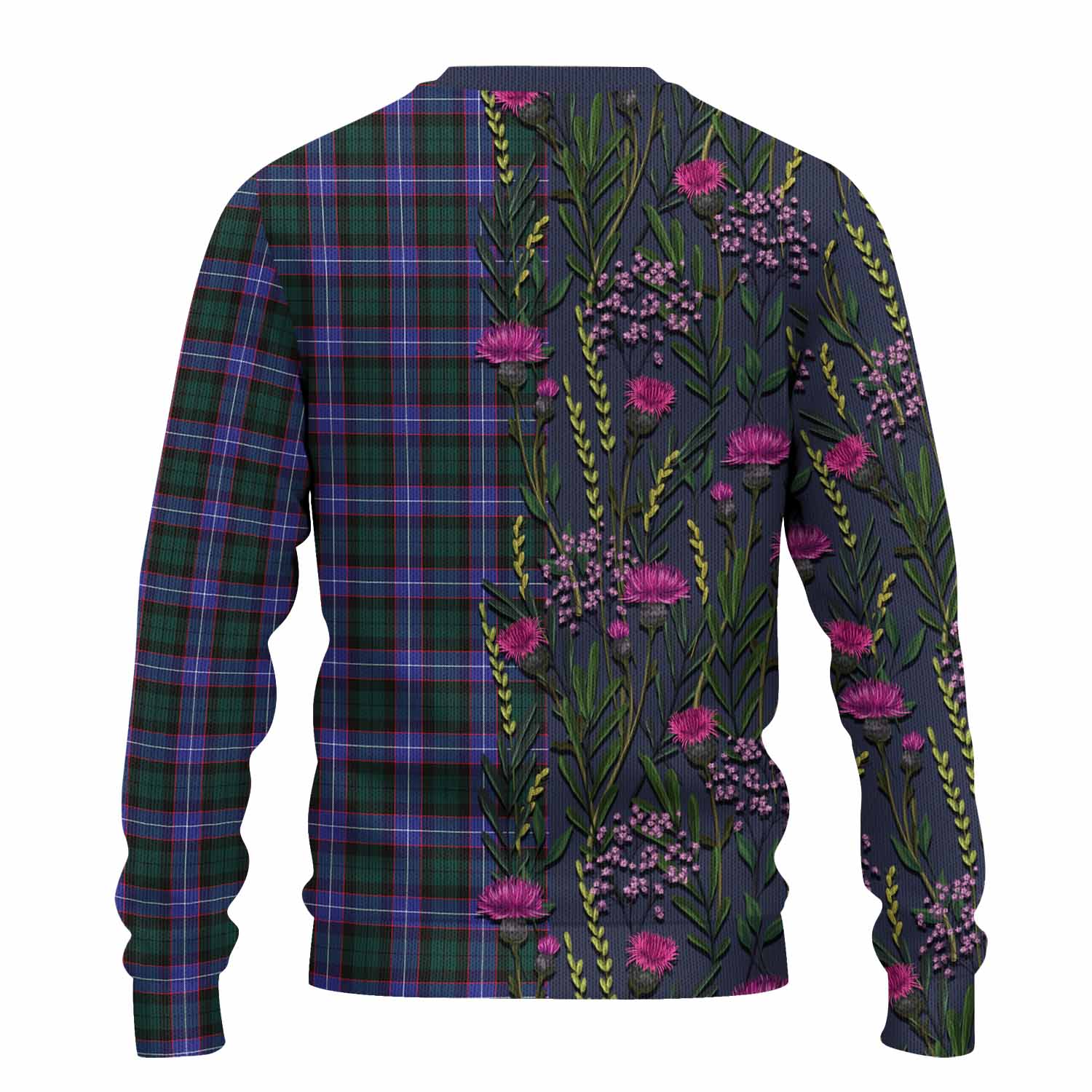Hunter (Hunterston) Family Crest Tartan Knitted Sweater Scottish Thistle Flower Pattern Half Style - Tartan Vibes Clothing