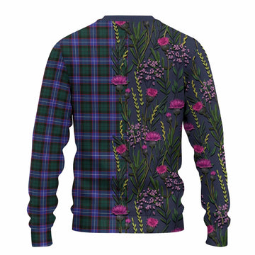 Hunter (Hunterston) Family Crest Tartan Knitted Sweater Scottish Thistle Flower Pattern Half Style