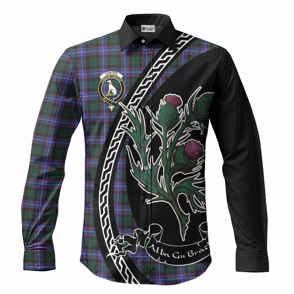 Hunter (Hunterston) Family Crest Tartan Long Sleeve Button Shirts Alba Thistle Inspired - Tartan Vibes Clothing