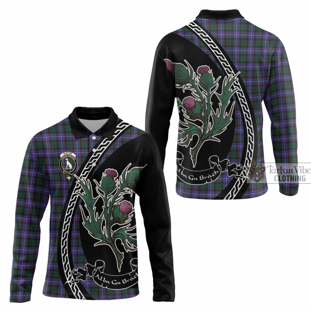 Hunter (Hunterston) Family Crest Tartan Long Sleeve Polo Shirt Alba Thistle Inspired - Tartan Vibes Clothing