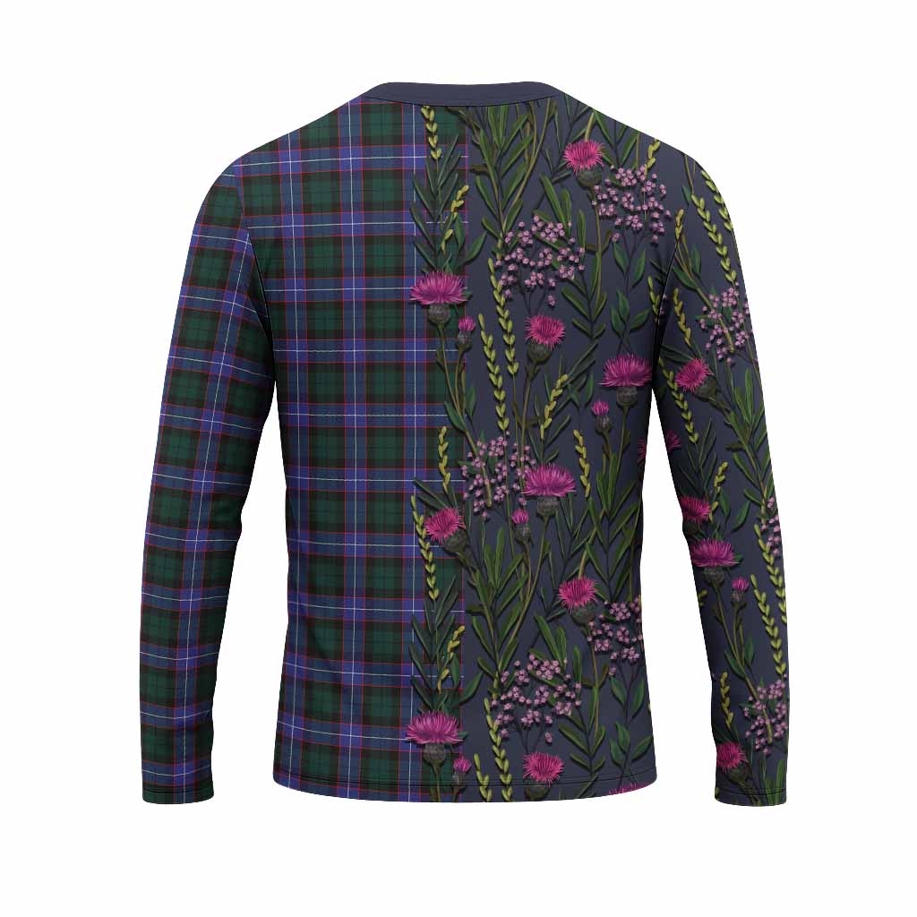 Hunter (Hunterston) Family Crest Tartan Long Sleeve T-Shirt Scottish Thistle Flower Pattern Half Style - Tartan Vibes Clothing