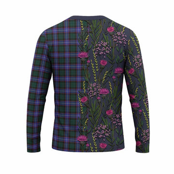 Hunter (Hunterston) Family Crest Tartan Long Sleeve T-Shirt Scottish Thistle Flower Pattern Half Style - Tartan Vibes Clothing
