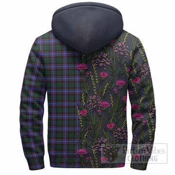 Hunter (Hunterston) Family Crest Tartan Sherpa Hoodie Scottish Thistle Flower Pattern Half Style - Tartan Vibes Clothing
