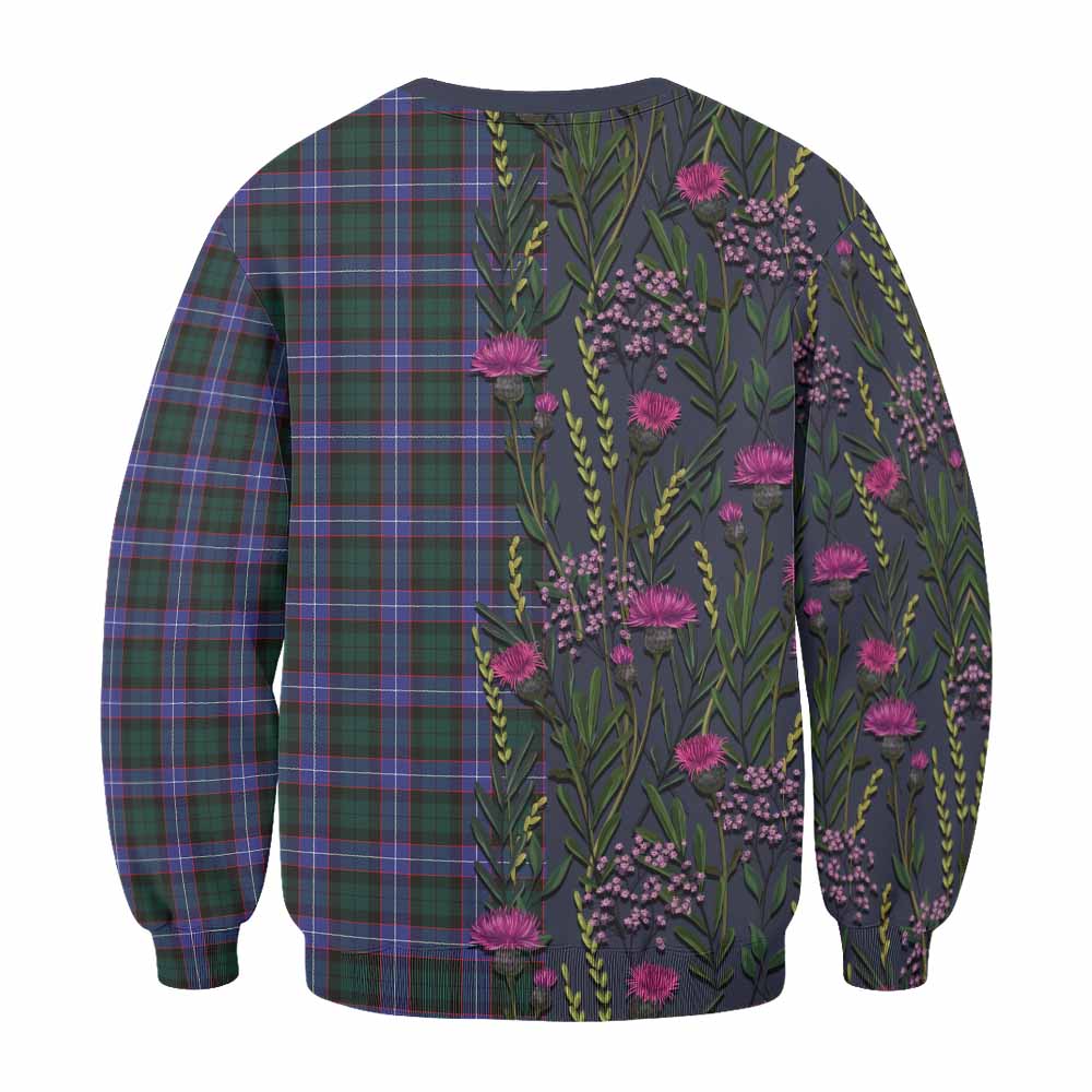 Hunter (Hunterston) Family Crest Tartan Sweatshirt Scottish Thistle Flower Pattern Half Style - Tartan Vibes Clothing