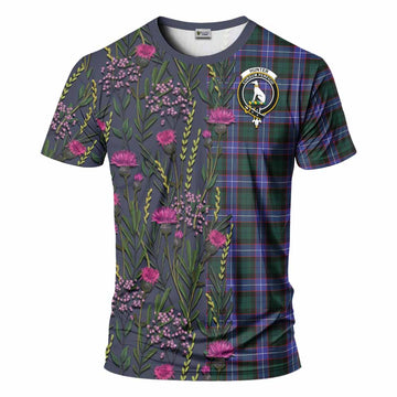 Hunter (Hunterston) Family Crest Tartan T-Shirt Scottish Thistle Flower Pattern Half Style - Tartan Vibes Clothing