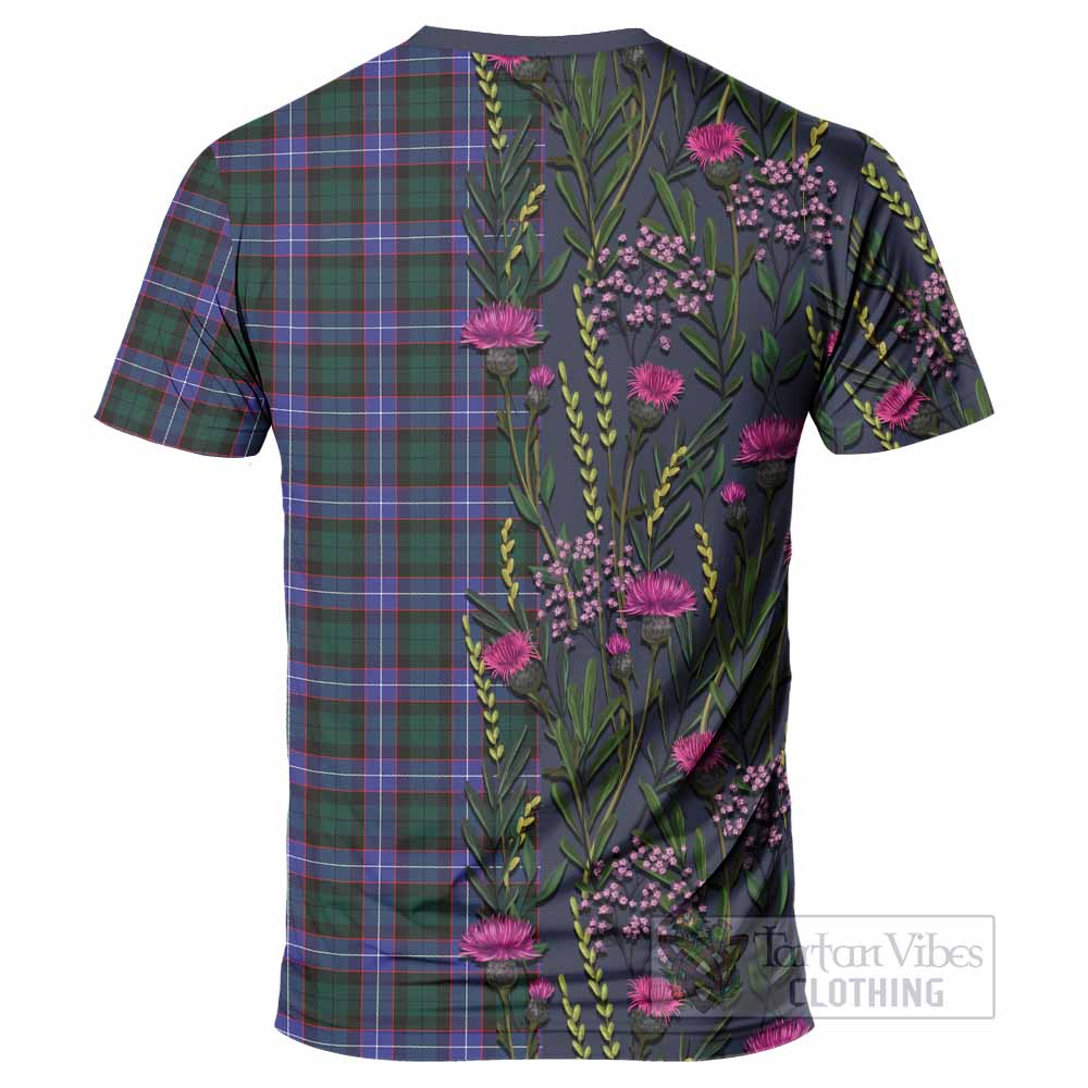 Hunter (Hunterston) Family Crest Tartan T-Shirt Scottish Thistle Flower Pattern Half Style - Tartan Vibes Clothing