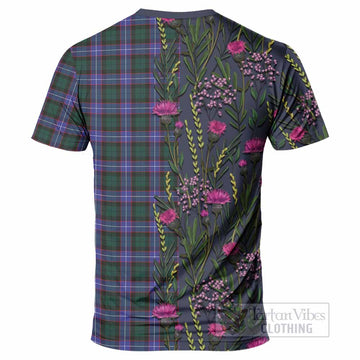 Hunter (Hunterston) Family Crest Tartan T-Shirt Scottish Thistle Flower Pattern Half Style - Tartan Vibes Clothing
