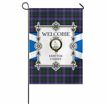 Hunter (Hunterston) Family Crest Tartan Welcome Garden Flag Saltire Harmony Style