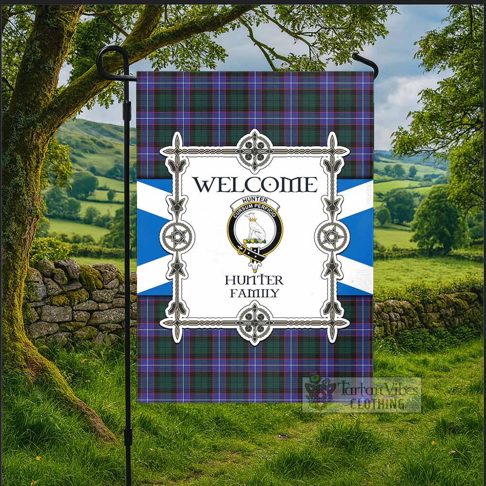 Hunter (Hunterston) Family Crest Tartan Welcome Garden Flag Saltire Harmony Style - Tartan Vibes Clothing