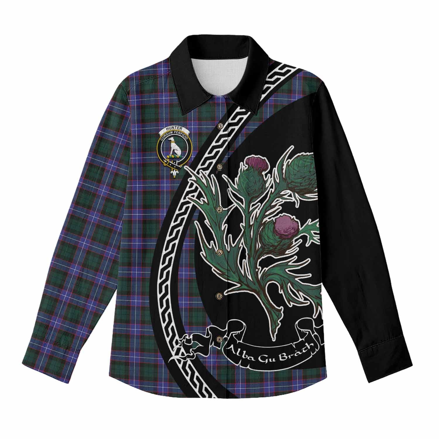 Hunter (Hunterston) Family Crest Tartan Women Casual Shirt Alba Thistle Inspired - Tartan Vibes Clothing