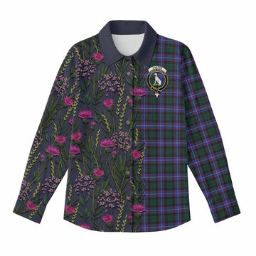Hunter (Hunterston) Family Crest Tartan Women Casual Shirt Scottish Thistle Flower Pattern Half Style