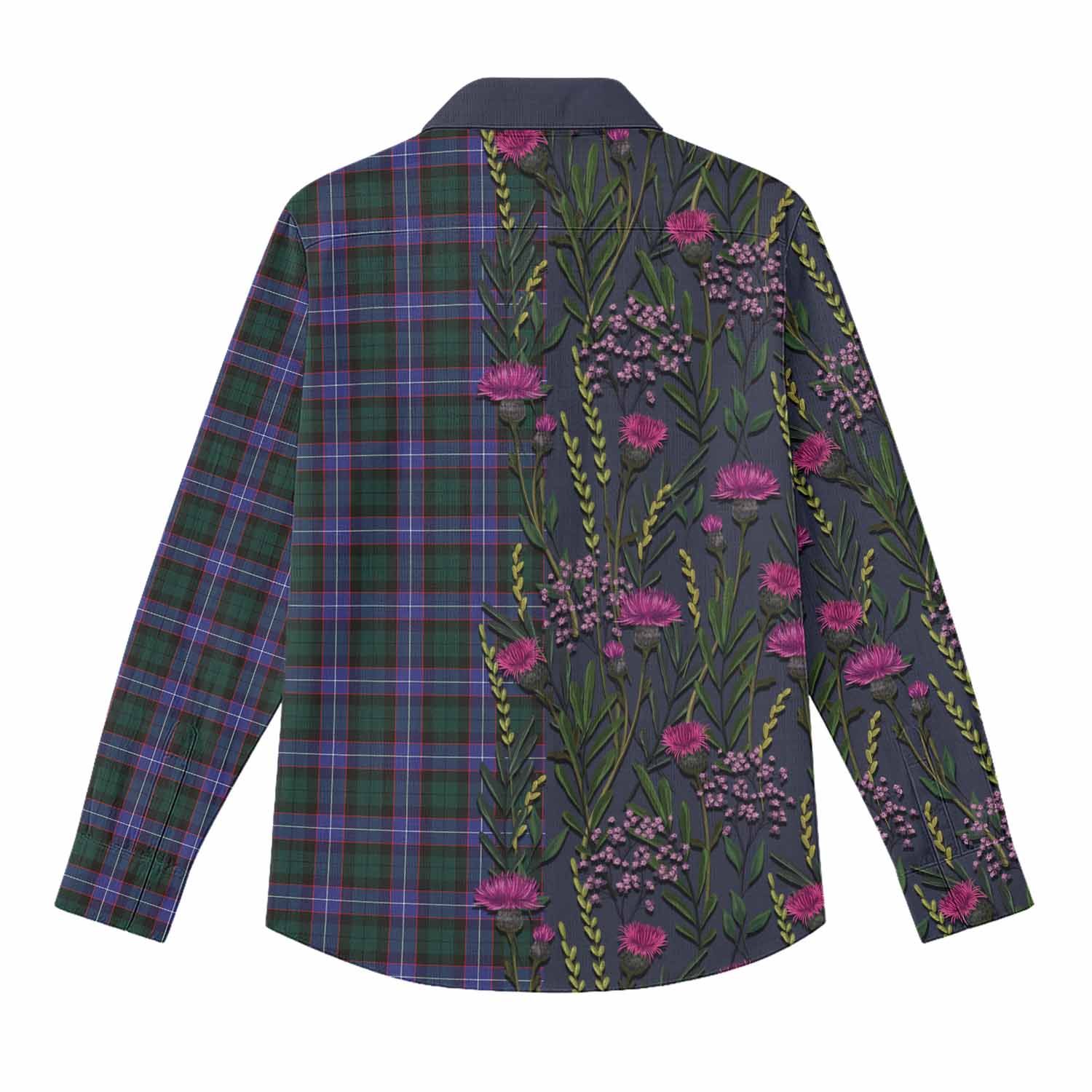 Hunter (Hunterston) Family Crest Tartan Women Casual Shirt Scottish Thistle Flower Pattern Half Style - Tartan Vibes Clothing
