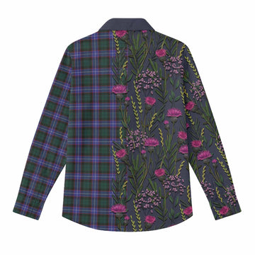 Hunter (Hunterston) Family Crest Tartan Women Casual Shirt Scottish Thistle Flower Pattern Half Style