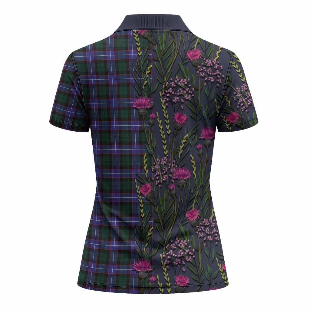 Hunter (Hunterston) Family Crest Tartan Women Polo Shirt Scottish Thistle Flower Pattern Half Style - Tartan Vibes Clothing