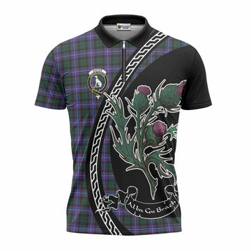 Hunter (Hunterston) Family Crest Tartan Zipper Polo Shirt Alba Thistle Inspired