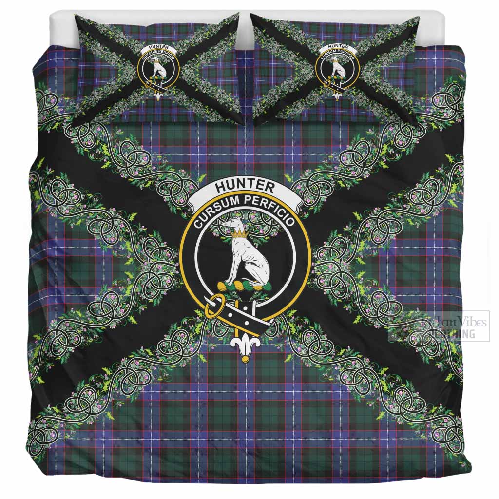 Hunter (Hunterston) Scottish Tartan Crest Bedding Set Thistle Celtic Knotwork Heritage Art