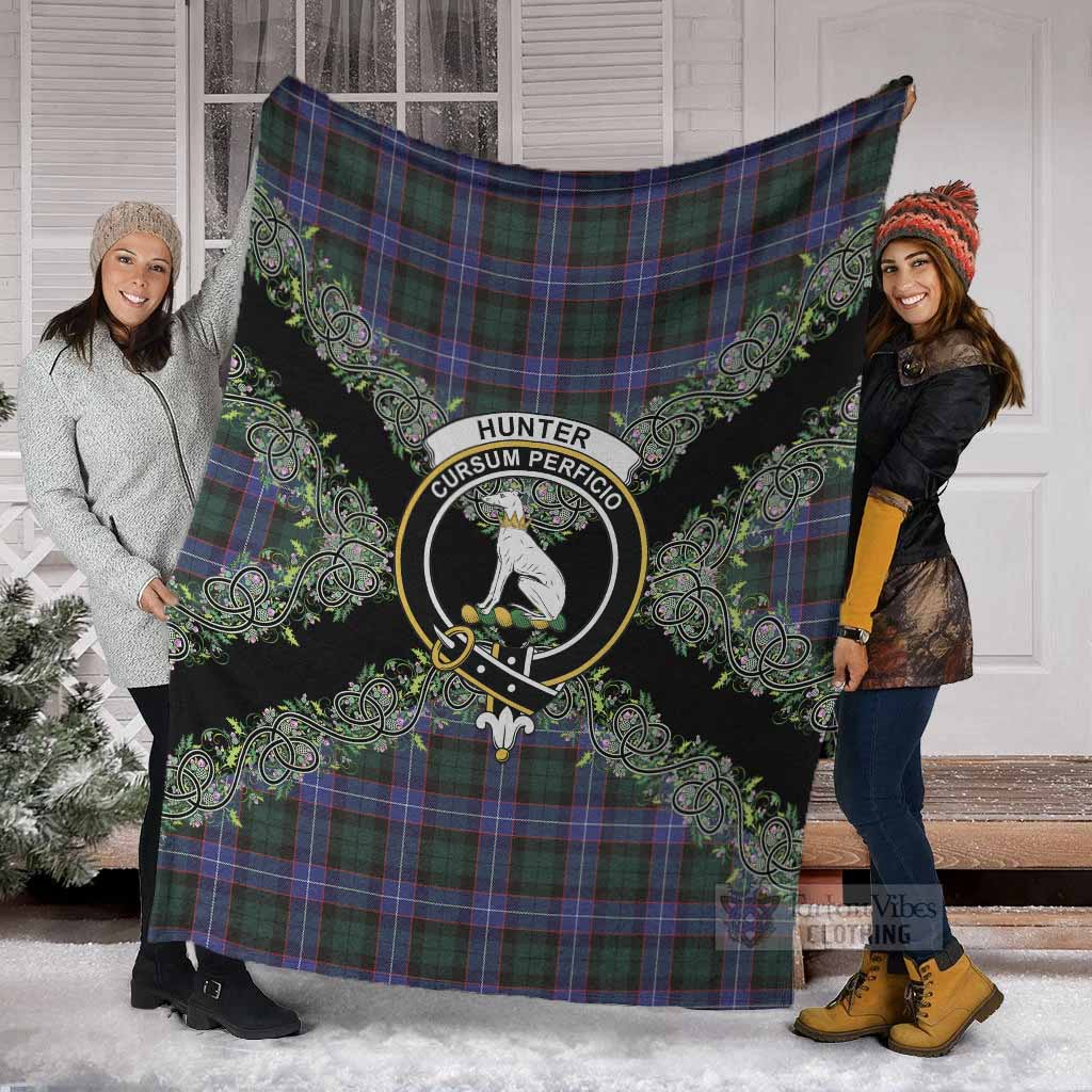 Hunter (Hunterston) Scottish Tartan Crest Blanket Thistle Celtic Knotwork Heritage Art