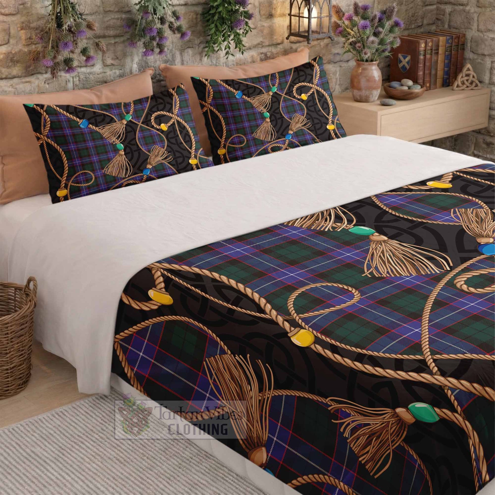 Hunter (Hunterston) Scottish Tartan Twisted Ropes Stylized Bedding Set - Tartan Vibes Clothing