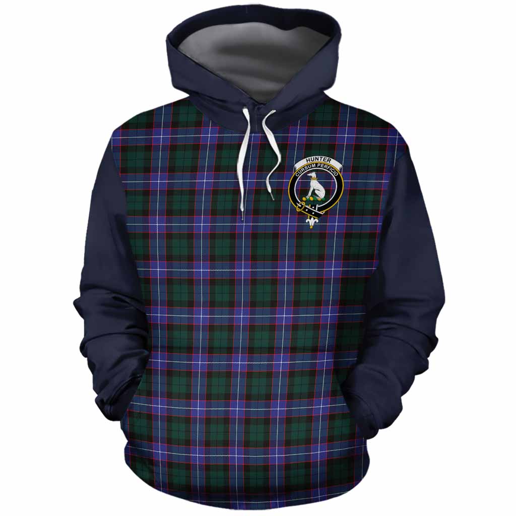 Hunter (Hunterston) Tartan Accent Cotton Hoodie with Family Crest