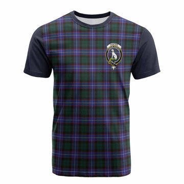 Hunter (Hunterston) Tartan Accent Cotton T-shirt with Family Crest