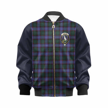 Hunter (Hunterston) Tartan Accent Kid Bomber Jacket with Family Crest