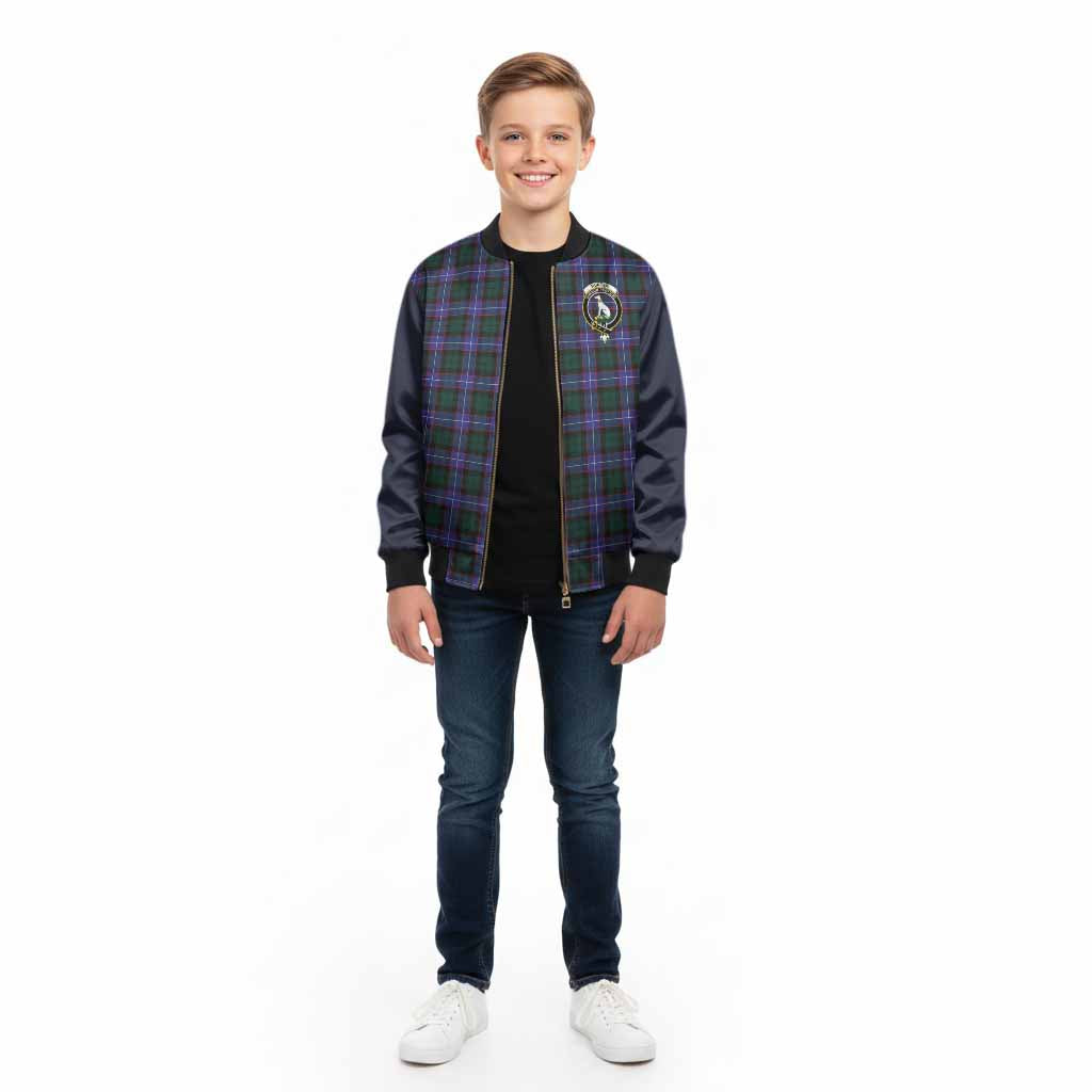 Hunter (Hunterston) Tartan Accent Kid Bomber Jacket with Family Crest