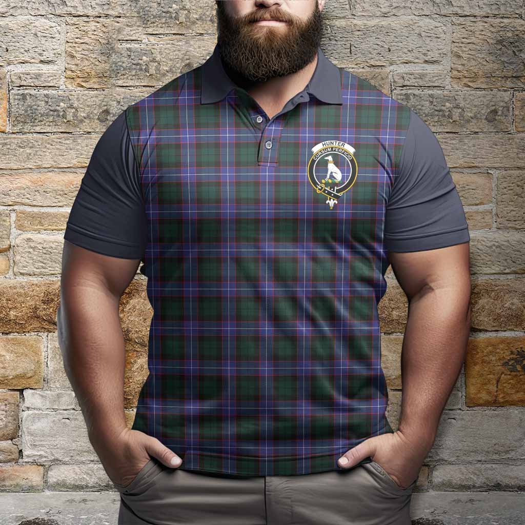 Hunter (Hunterston) Tartan Accent Polo Shirt with Family Crest