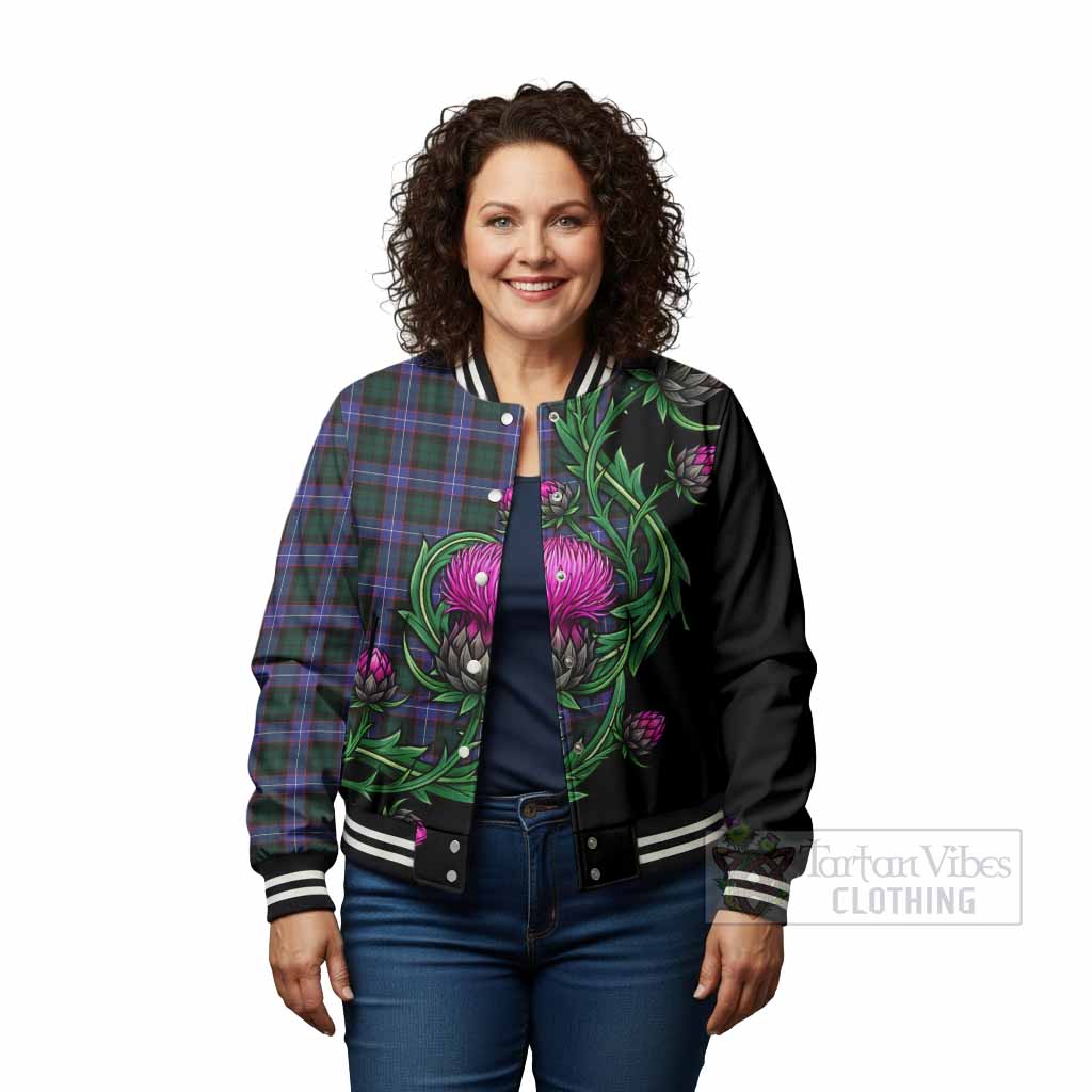 Hunter (Hunterston) Tartan Baseball Jacket Resilient Scottish Thistle - Tartan Vibes Clothing