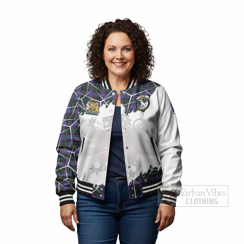 Hunter (Hunterston) Tartan Baseball Jacket with Family Crest and Lion Rampant Grunge Style