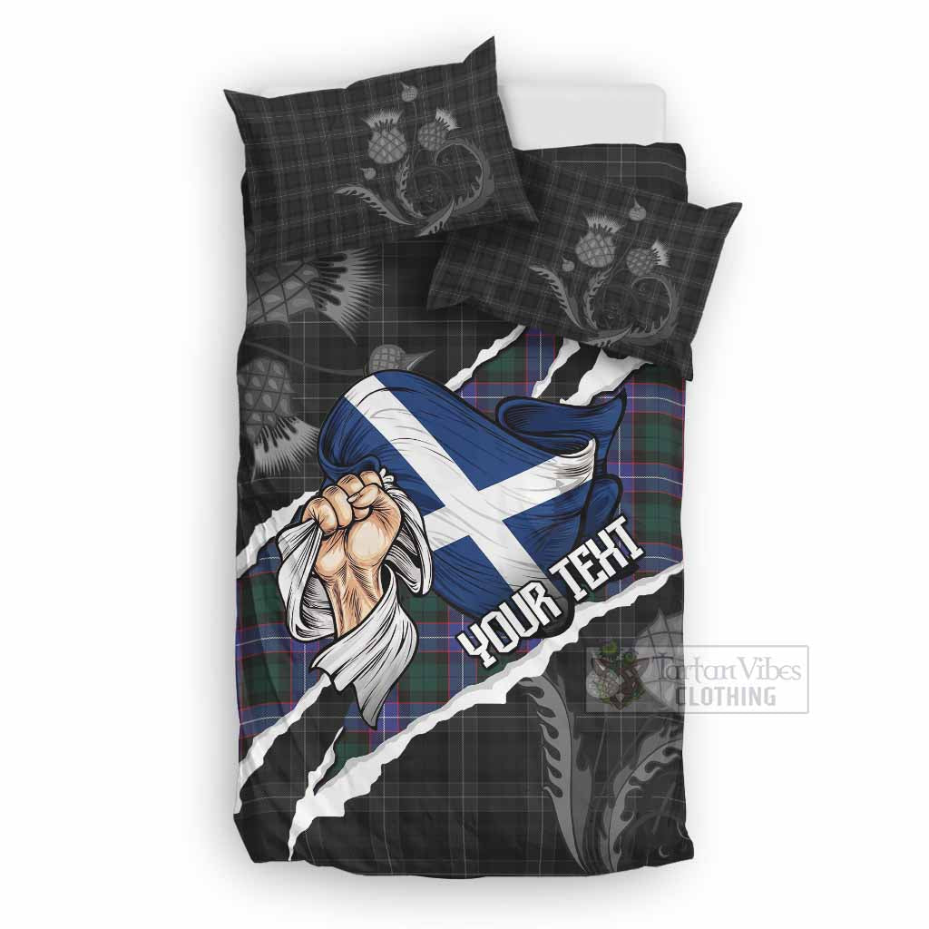 Hunter (Hunterston) Tartan Bedding Set Hands with Scotland National Flags