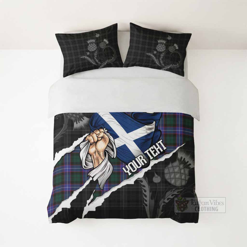 Hunter (Hunterston) Tartan Bedding Set Hands with Scotland National Flags