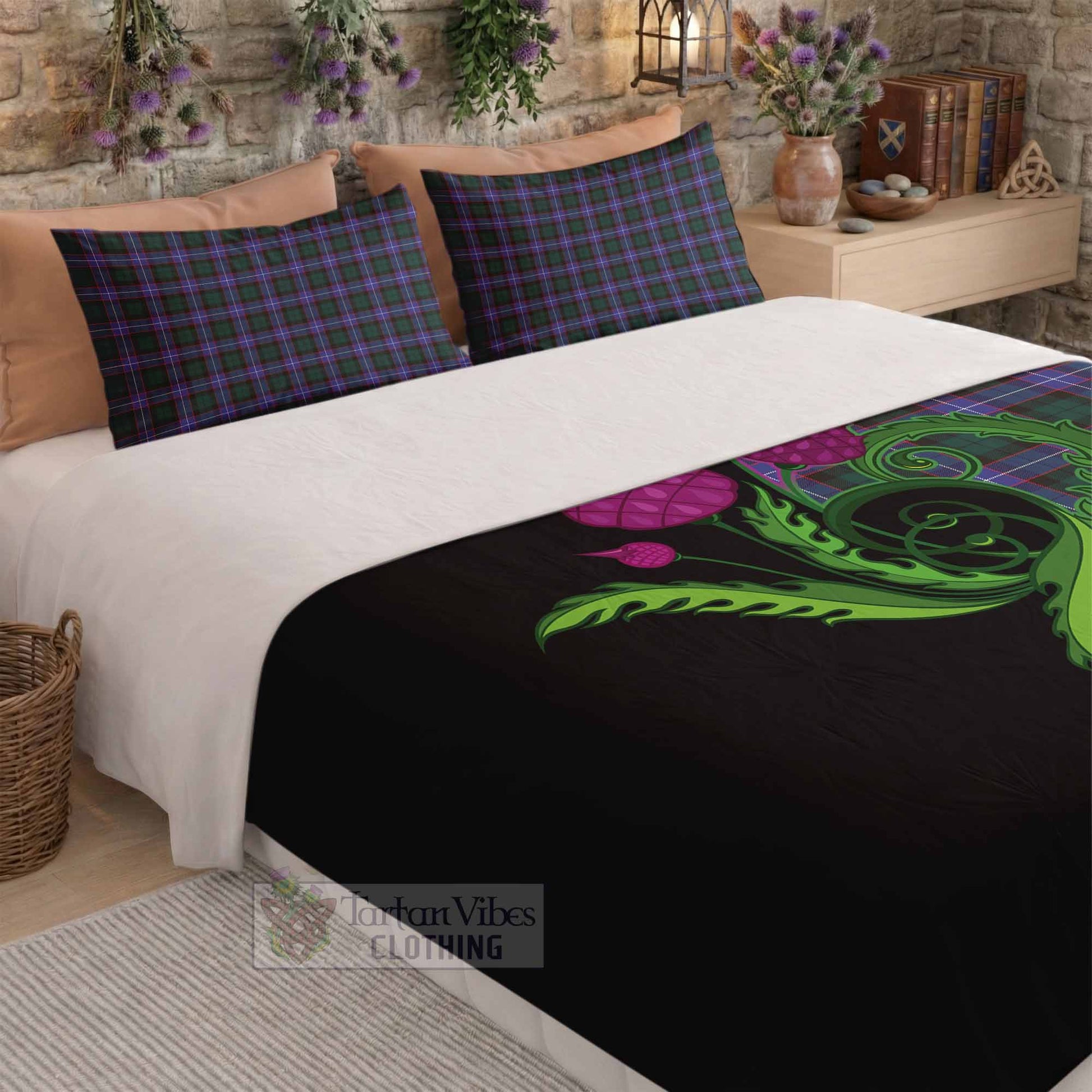Hunter (Hunterston) Tartan Bedding Set Traditional Scottish Thistle - Tartan Vibes Clothing