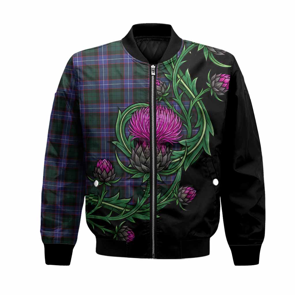 Hunter (Hunterston) Tartan Bomber Jacket Resilient Scottish Thistle Unisex Black - Tartan Vibes Clothing