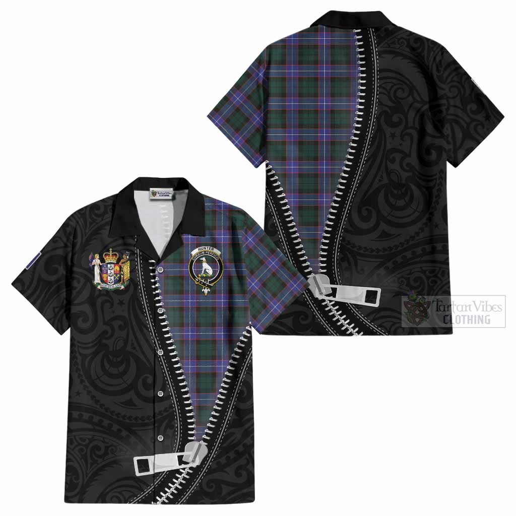 Hunter (Hunterston) Tartan Cotton Hawaiian Shirt New Zealand Pattern Unique Zipper Stylized