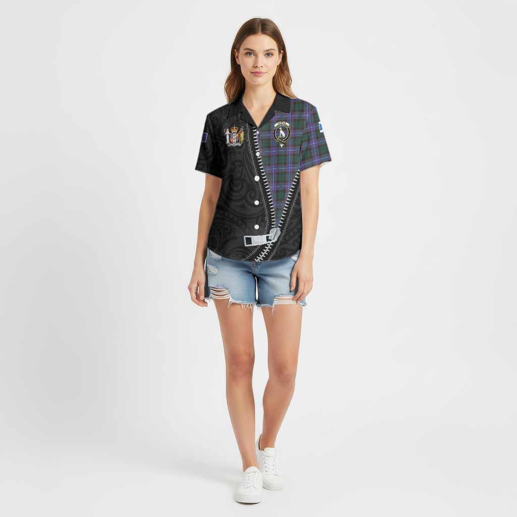 Hunter (Hunterston) Tartan Cotton Hawaiian Shirt New Zealand Pattern Unique Zipper Stylized