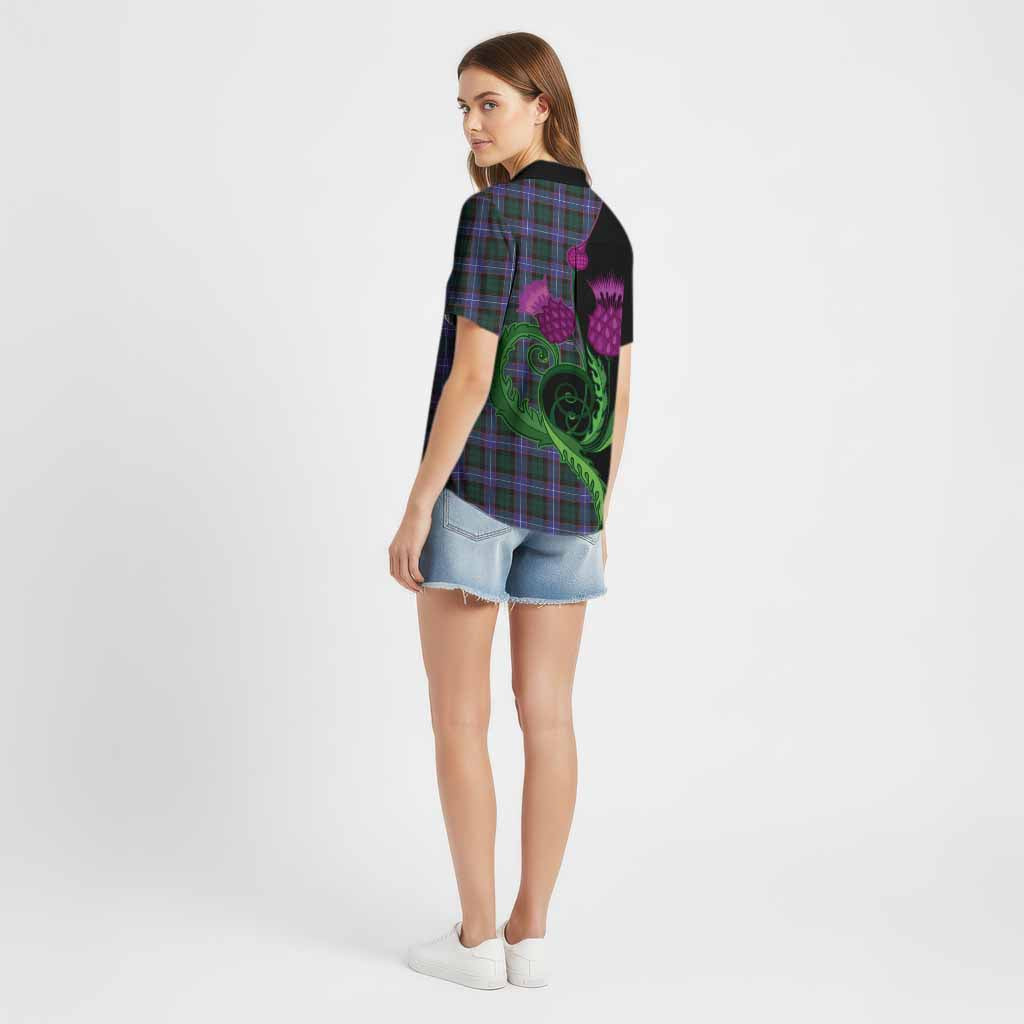 Hunter (Hunterston) Tartan Cotton Hawaiian Shirt Traditional Scottish Thistle