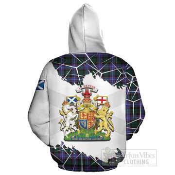 Hunter (Hunterston) Tartan Cotton Hoodie with Family Crest and Lion Rampant Grunge Style