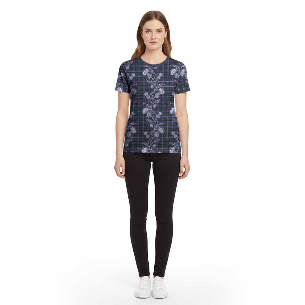 Hunter (Hunterston) Tartan Cotton T-shirt Seamless Scottish Thistle Flowers