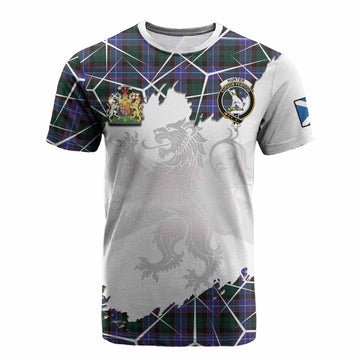 Hunter (Hunterston) Tartan Cotton T-shirt with Family Crest and Lion Rampant Grunge Style