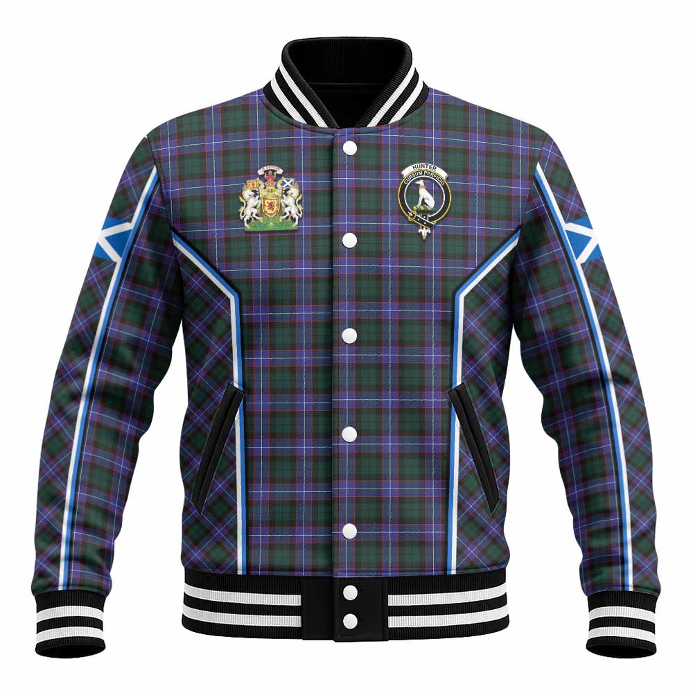 Hunter (Hunterston) Tartan Crest Baseball Jacket Scotland Coat of Arm Flag Style - Tartan Vibes Clothing
