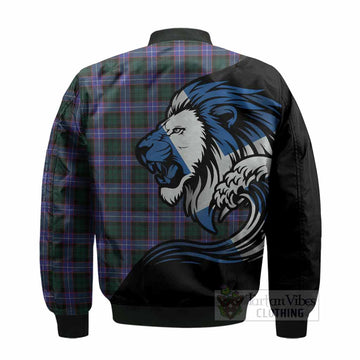 Hunter (Hunterston) Tartan Crest Bomber Jacket Scottish Golden Lions Wave Flow