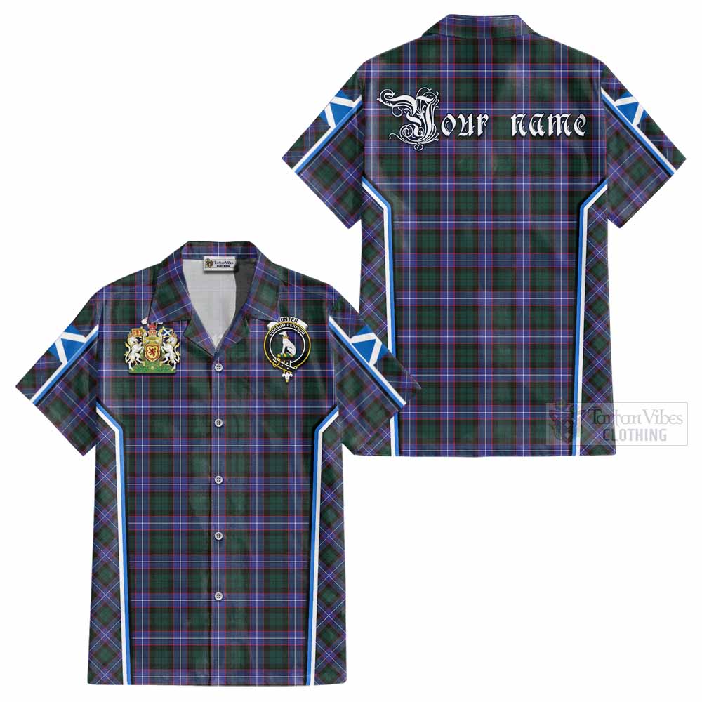 Hunter (Hunterston) Tartan Crest Cotton Hawaiian Shirt Scotland Coat of Arm Flag Style - Tartan Vibes Clothing